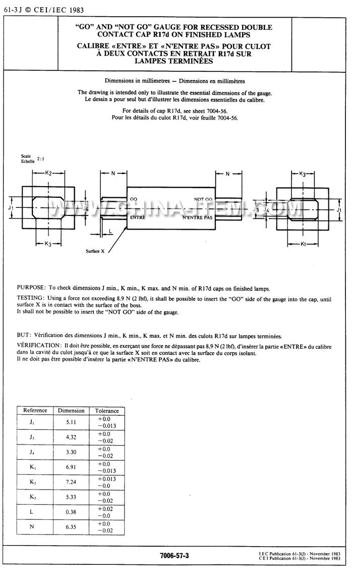 R17d Go and Not Go Gauge for Recessed Double Contact Cap on Finished Lamps